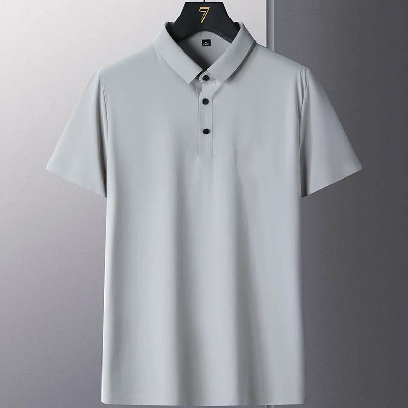 Men's solid colour short sleeve non-ironing business casual shirt on a hanger