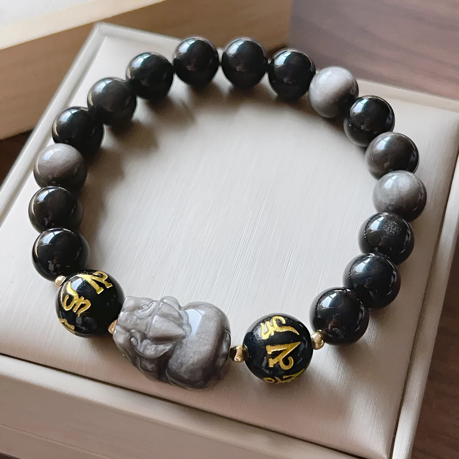 Men's silverstone bracelet with beaded design featuring zodiac and proverb elements