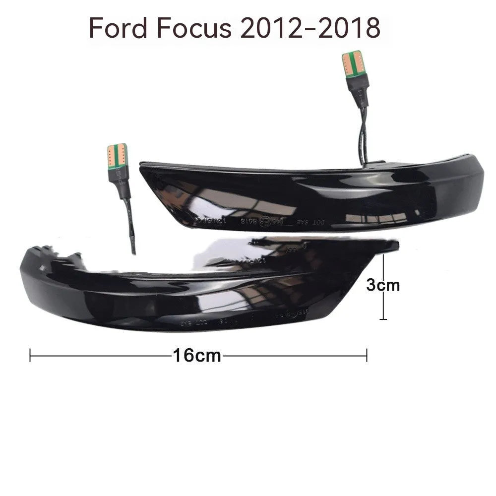 Pair of ABS plastic rearview mirror waterfall lights for Ford Focus and Mondeo, showing yellow and two-tone colour options.