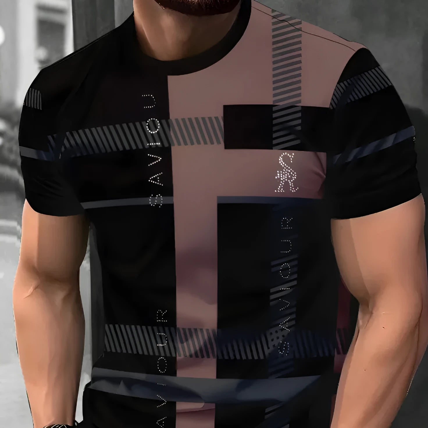 Men's loose fit short-sleeve T-shirt with digital 3D printed stripe patterns