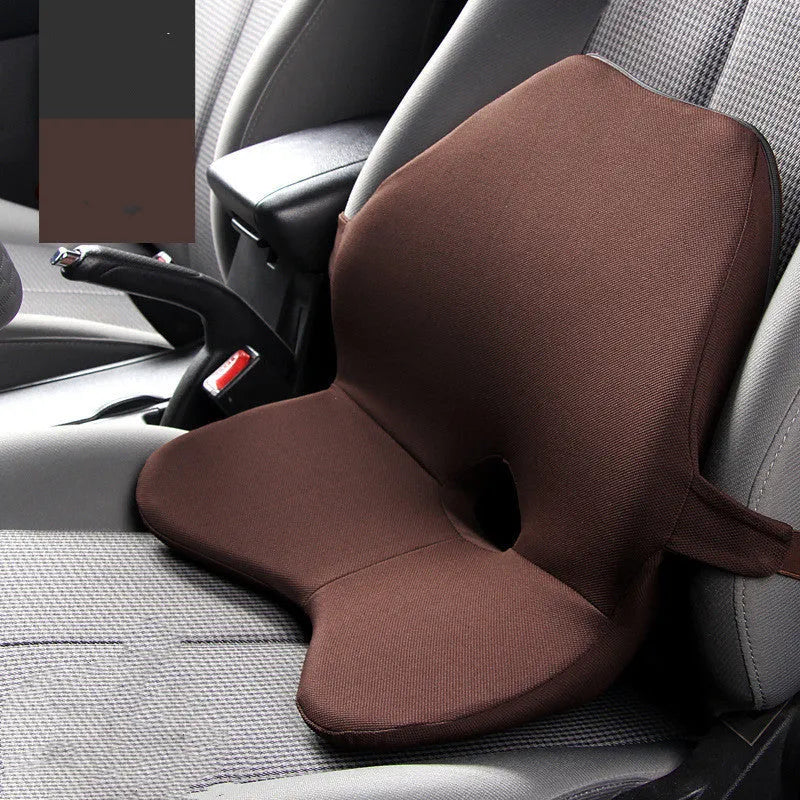 Memory cotton car waist support cushion in a neutral colour on a car seat
