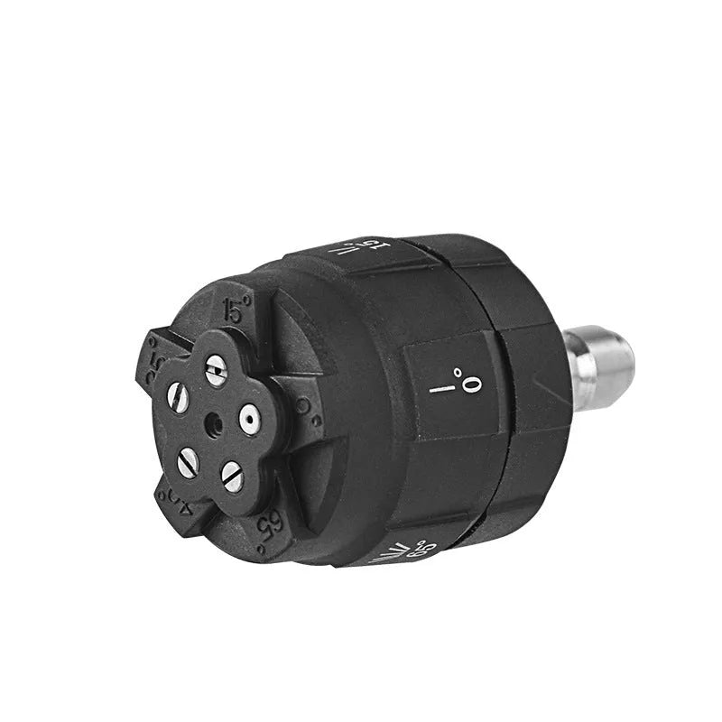 Multi-functional five-pattern spray nozzle for high-pressure water guns made from black ABS plastic.