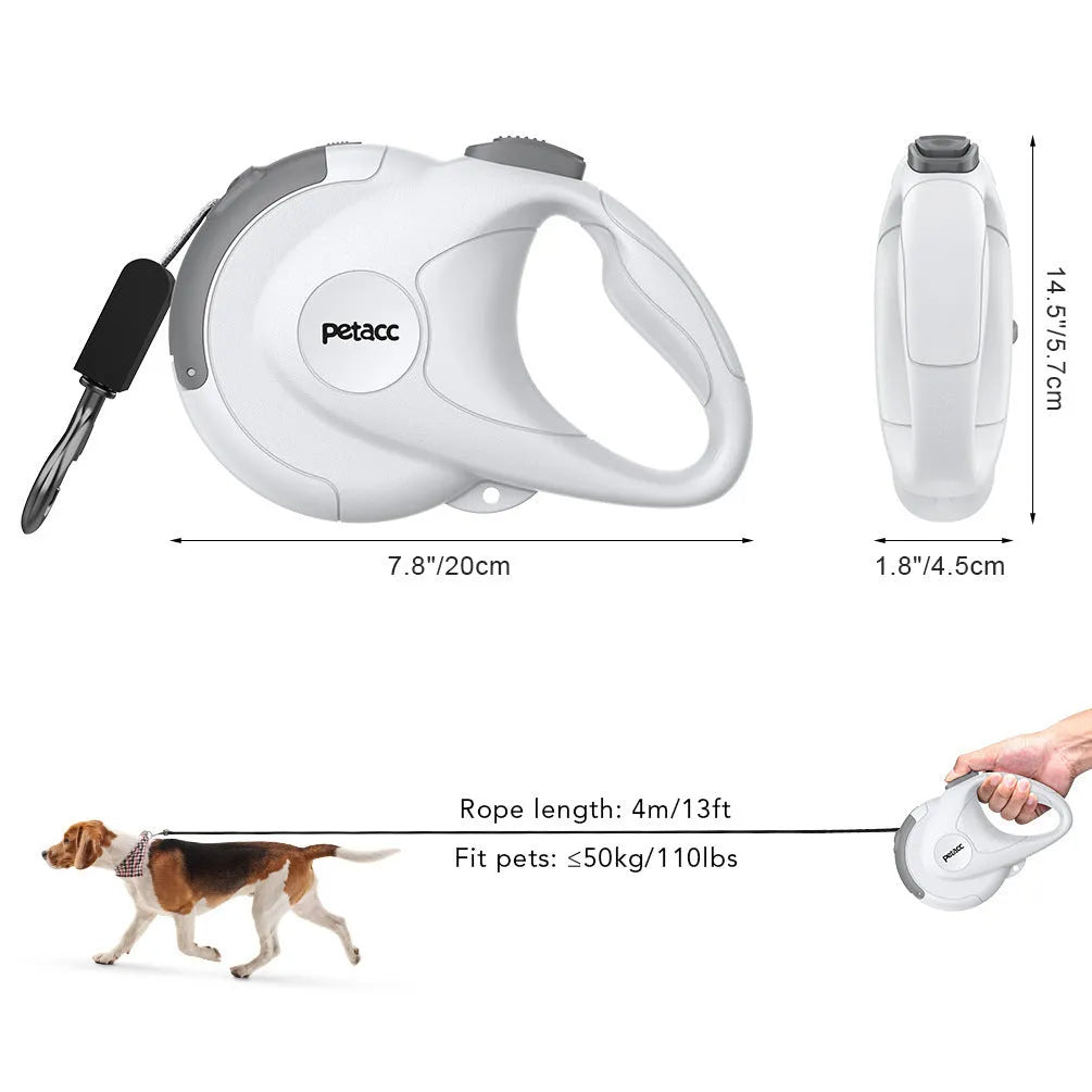 Retractable reflective dog walking tractor leash 4 metres plastic black traction belt for pets
