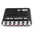 Black DTS Dolby Digital audio decoder with optical and coaxial inputs on a compact chassis.