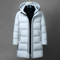 Men's solid colour thick mid-length polyester down jacket coat in black