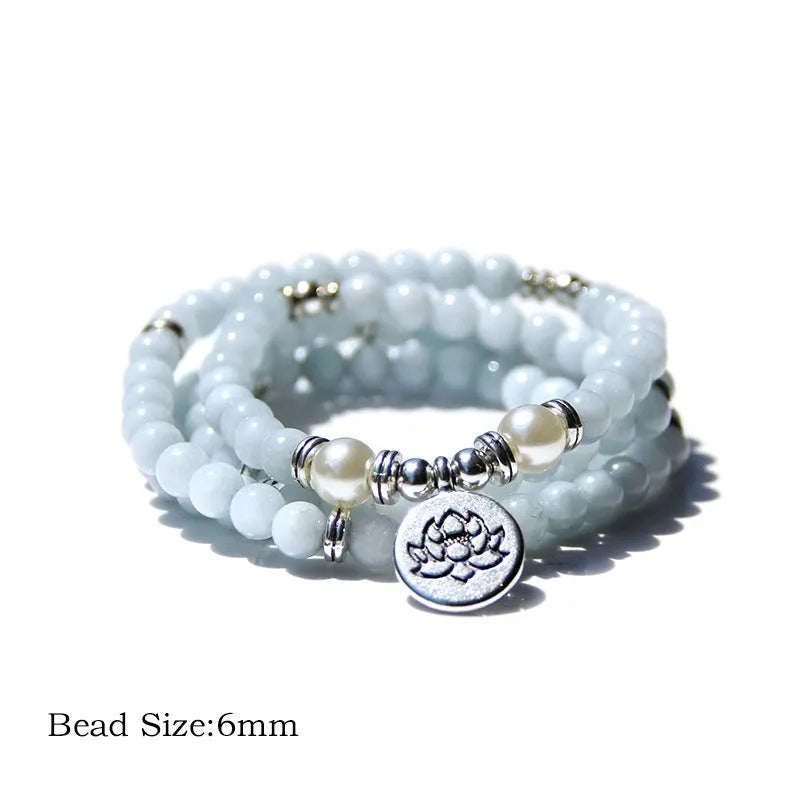 Women's natural stone bracelet with lotus elements and geometric design