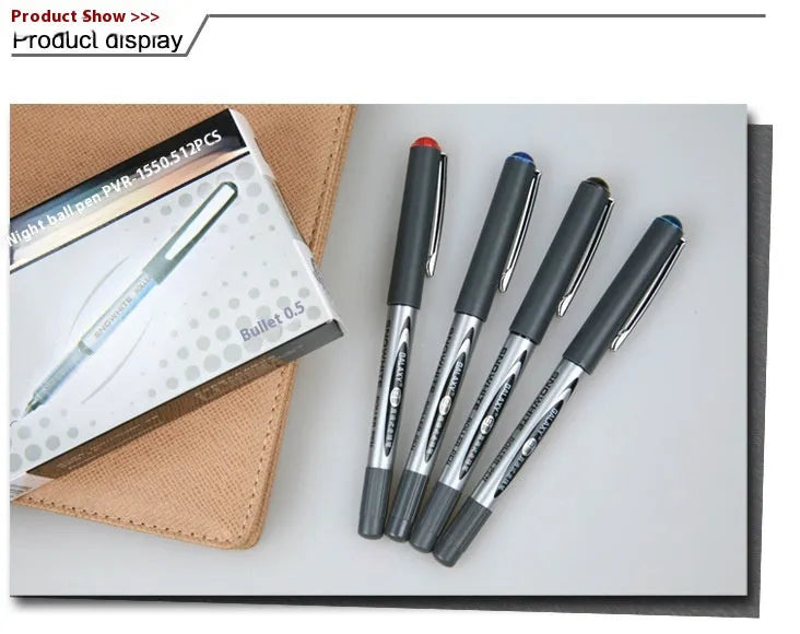 Water-based quick-drying signature pen with 0.5mm extra-fine plastic tip in four ink colours.