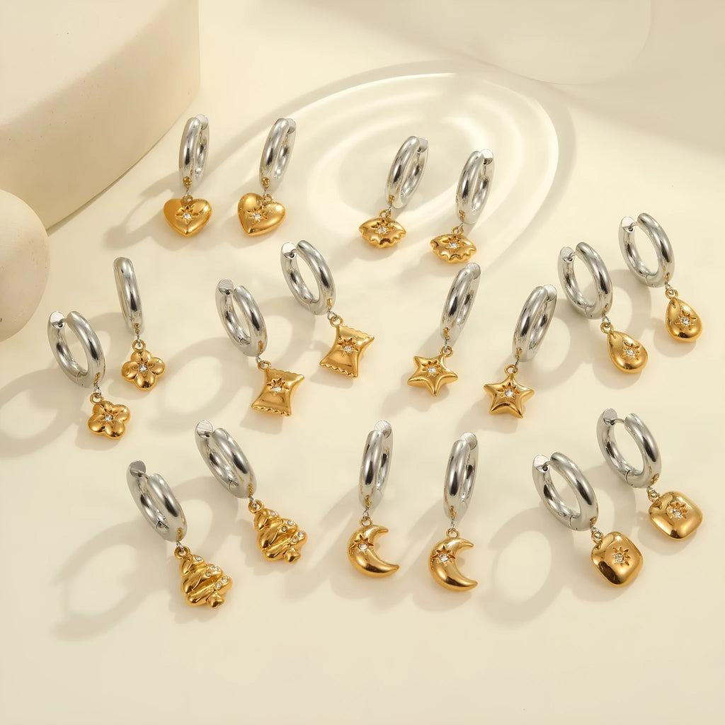 Women's Christmas tree heart earrings stainless steel electroplated 18K gold geometric designs