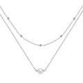 S925 sterling silver double layer necklace with twin pearl elements on ball bead chain