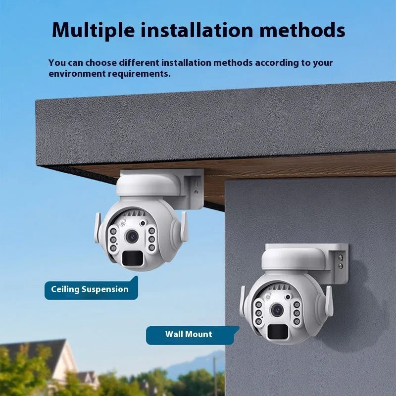 Q55 solar security camera in camouflage, black, or white colour with solar panel and mounting bracket