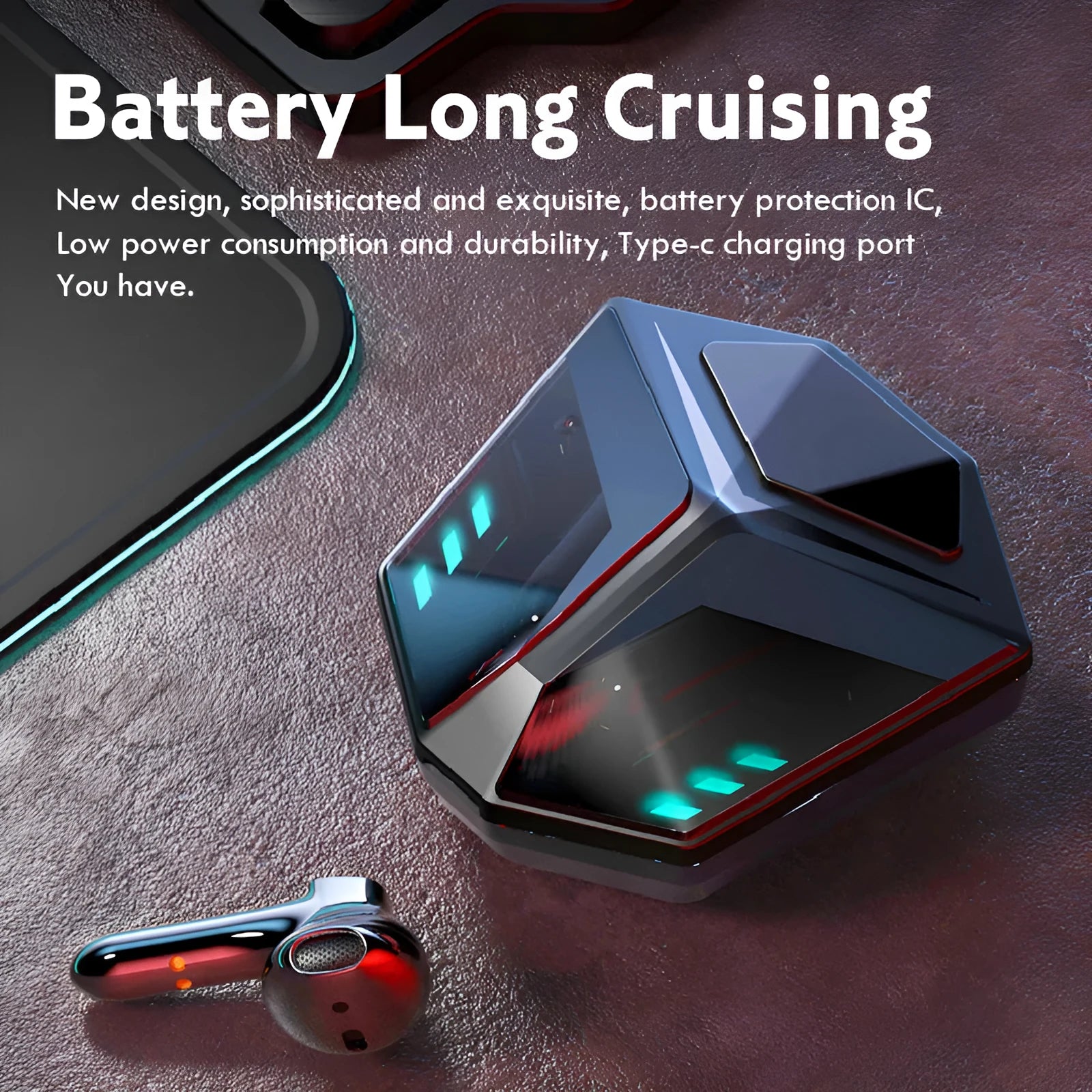 Wireless Bluetooth gaming headset with low latency audio and noise reduction technology