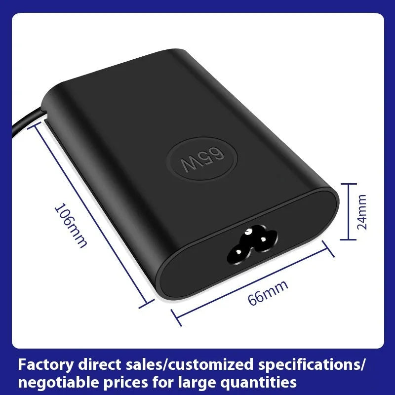 Black oval 65W Type-C laptop power adapter with international power cords