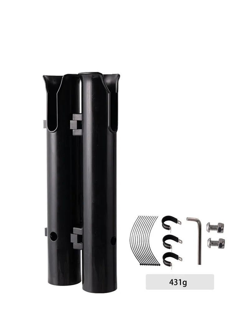 Plastic double-layer fishing rod rack mounted on a bicycle frame