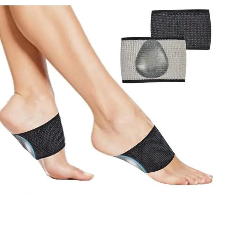 Elastic PU arch support bandage for flat feet, shown in heart style and ordinary style designs.