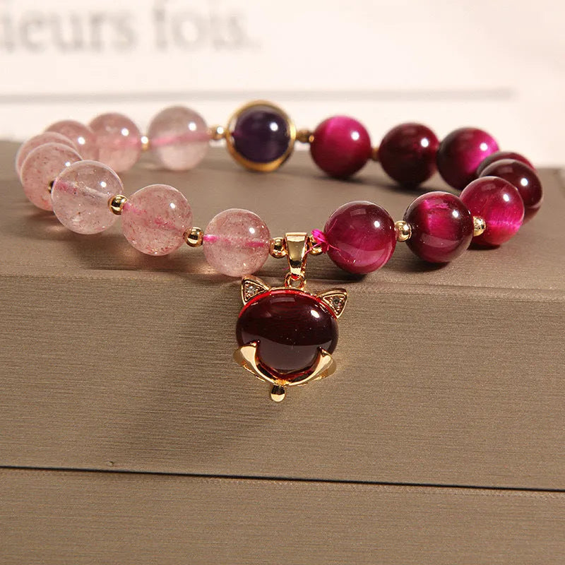 Women's elastic bracelet with strawberry crystals on elastic rope in uniform 18cm size