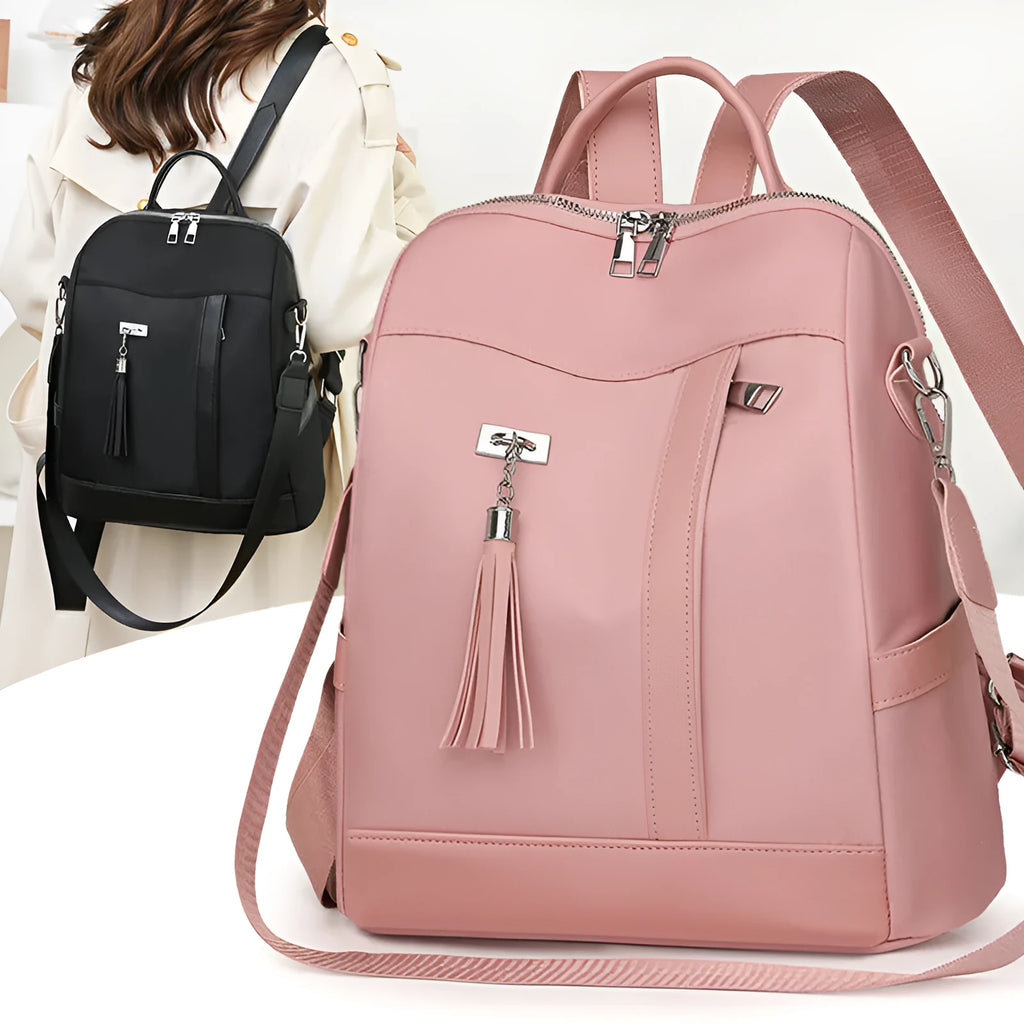 Soft PU large capacity commute backpack with three-dimensional pockets in light pink colour