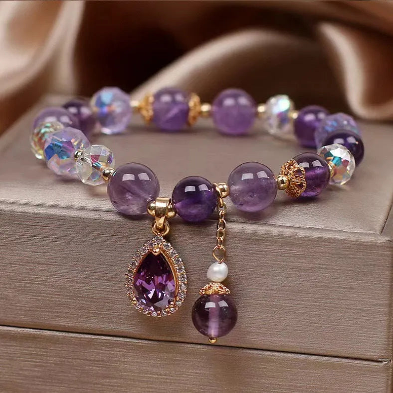 Women's natural purple amethyst bracelet with micro inlay stone setting
