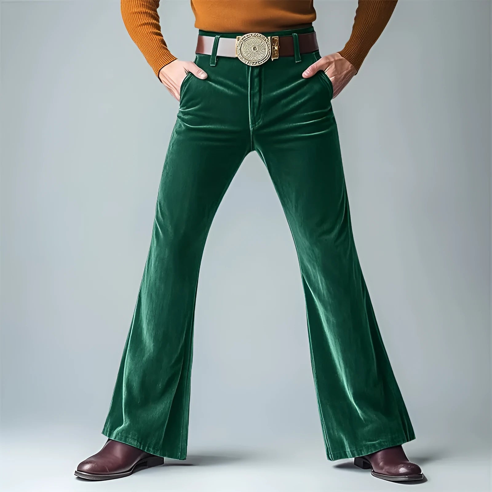 Men's velvet slim flared suit trousers in solid colour for formal banquet occasions
