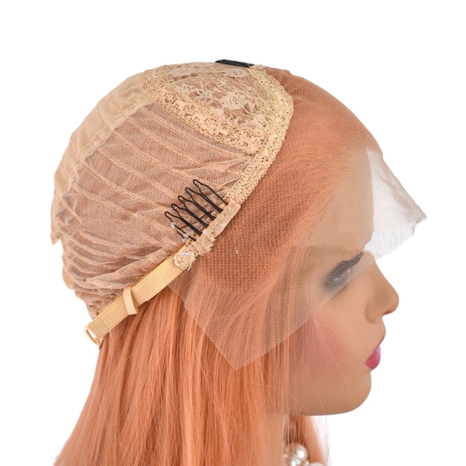 Hand crocheting lace front long straight wig 24 inch natural style matte high temperature fibre