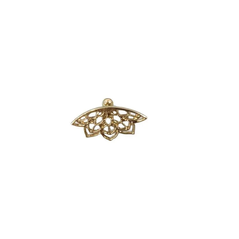 Geometric spider web stud earrings in gold and silver electroplated metal.