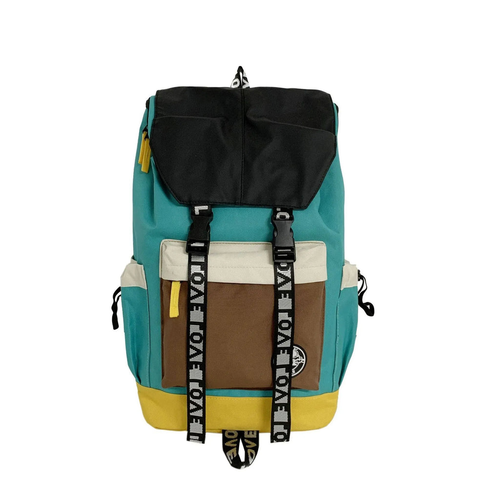 Oxford cloth backpack in black showing handheld strap and shoulder straps