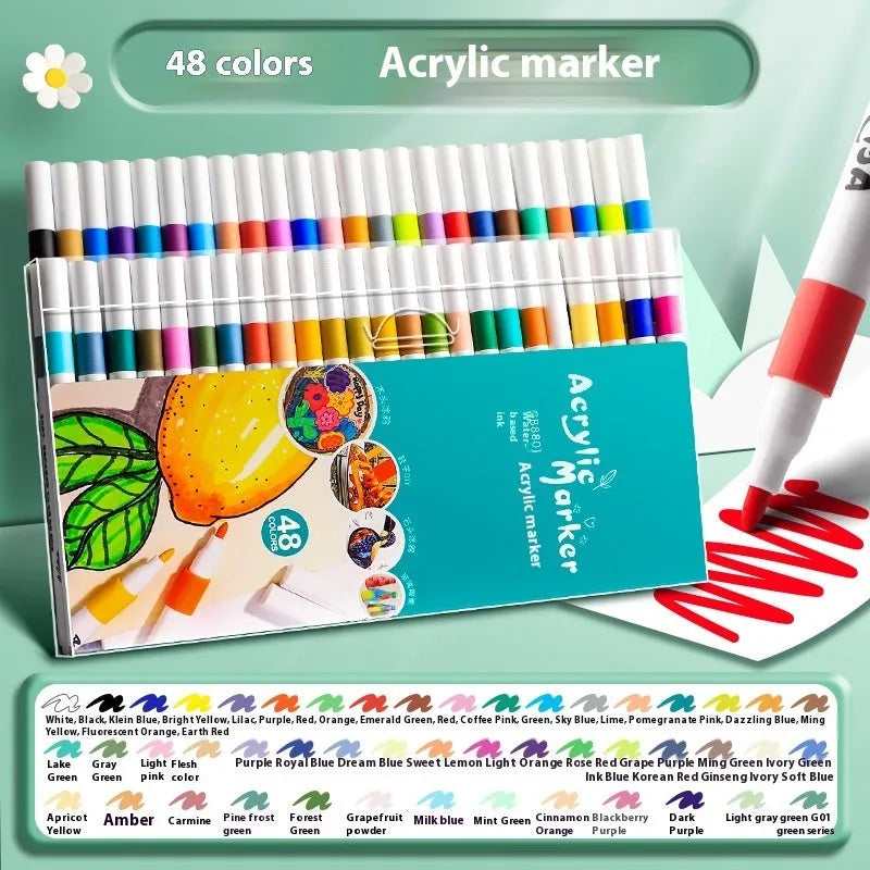 Boxed set of multicolour acrylic marker pens for art and student painting projects.