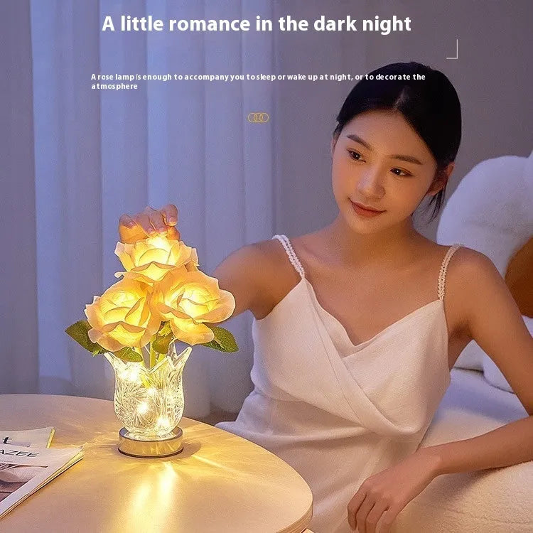 Crystal flowers design USB rechargeable touch control table lamp with infinite dimming