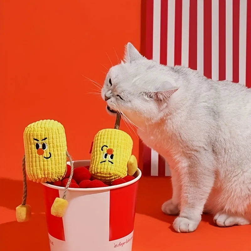 Corn cob shaped wooden cat tooth cleaning toy with catnip, 7cm diameter