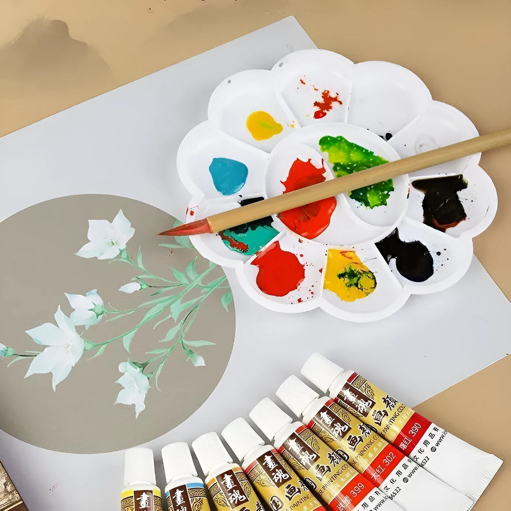 18 colour Chinese painting pigment set with 12ml bottles and plant coating pen