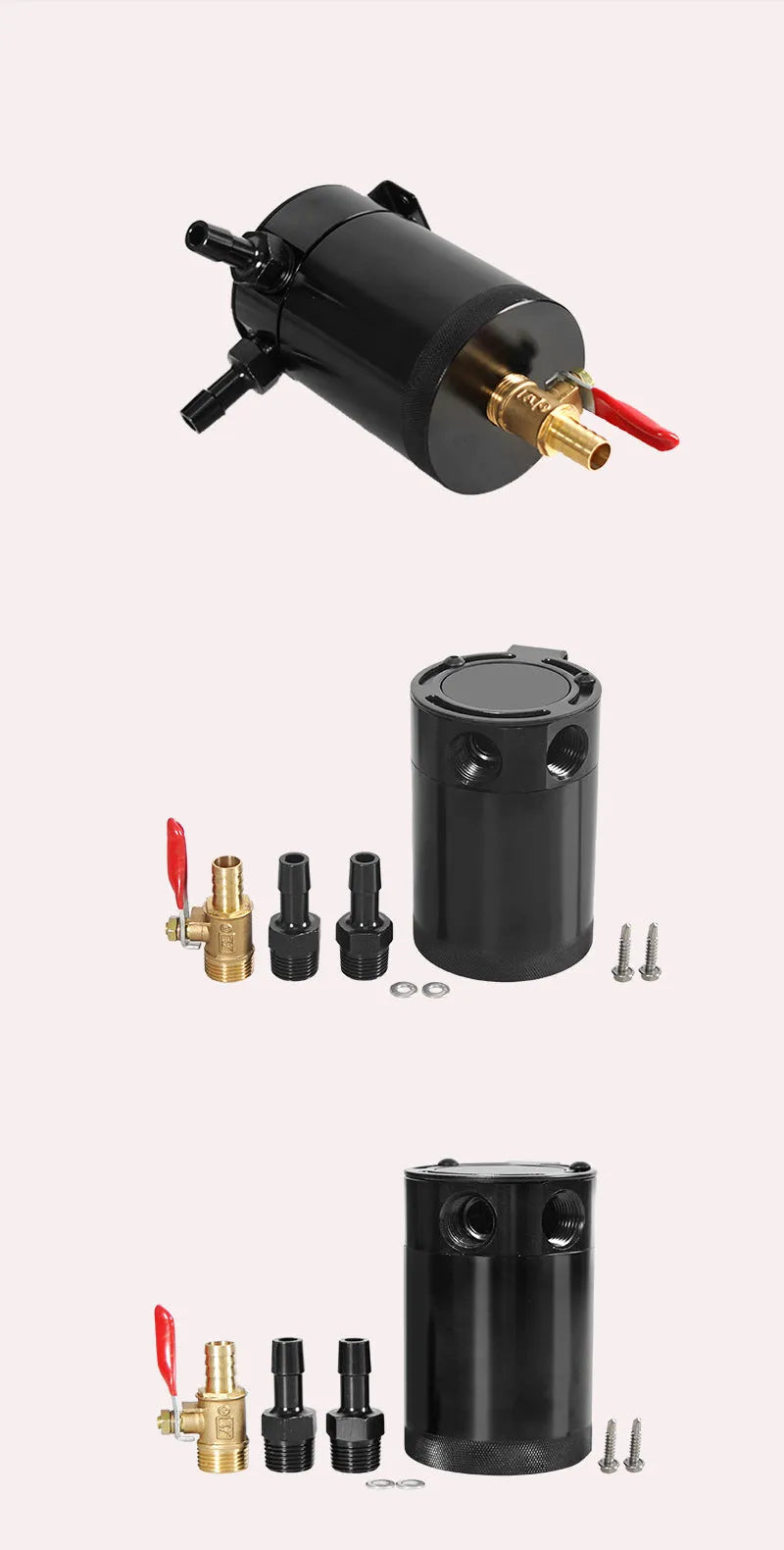 Aluminium automotive oil pot with oil-free valve and two-hole design
