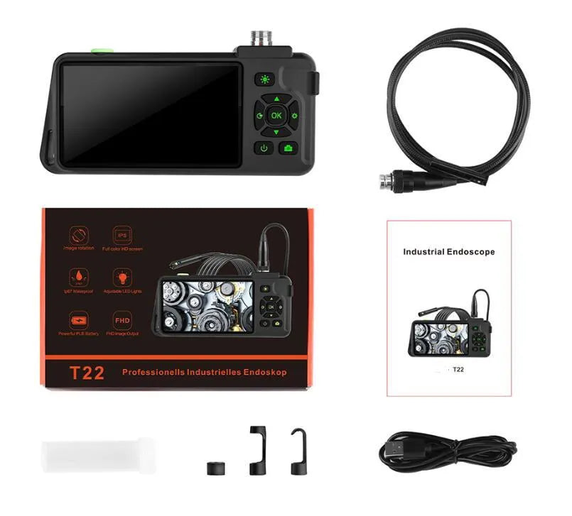 Handheld industrial endoscope with 4.5-inch screen and 5.5mm camera on 1 metre cable for pipeline inspection