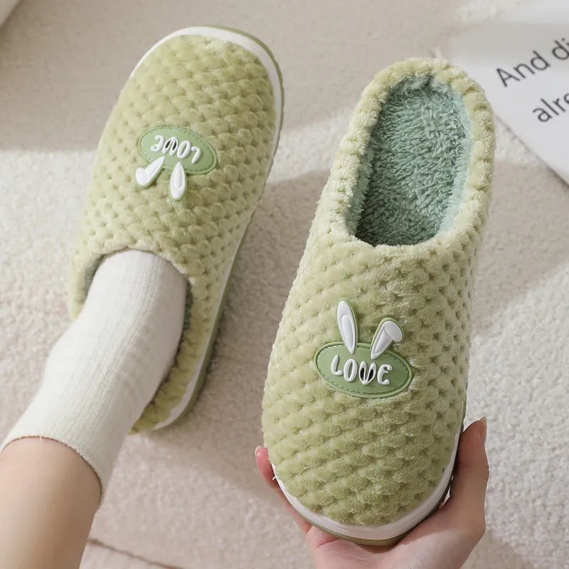 Women's rabbit plaid pattern artificial fur house slippers with rubber sole