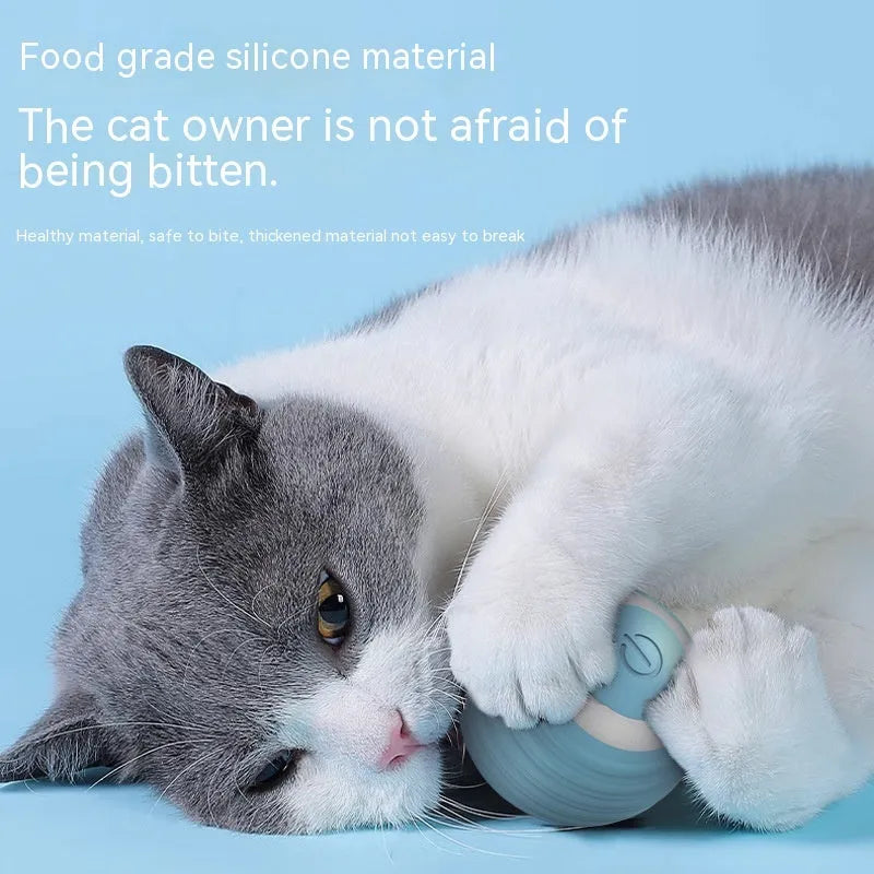 Rechargeable automatic bouncing smart cat toy ball in blue silicone