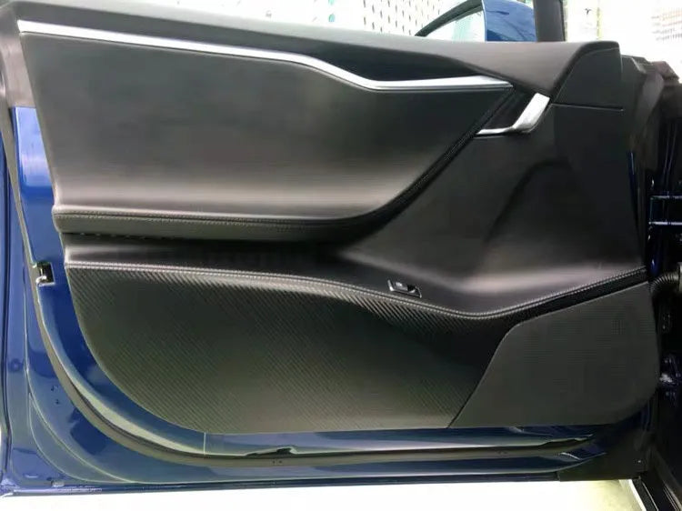 Tesla Model S door protective film set with carbon fibre pattern for anti-scratch protection
