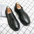 Men's black and brown business brogue leather shoes with round toe design