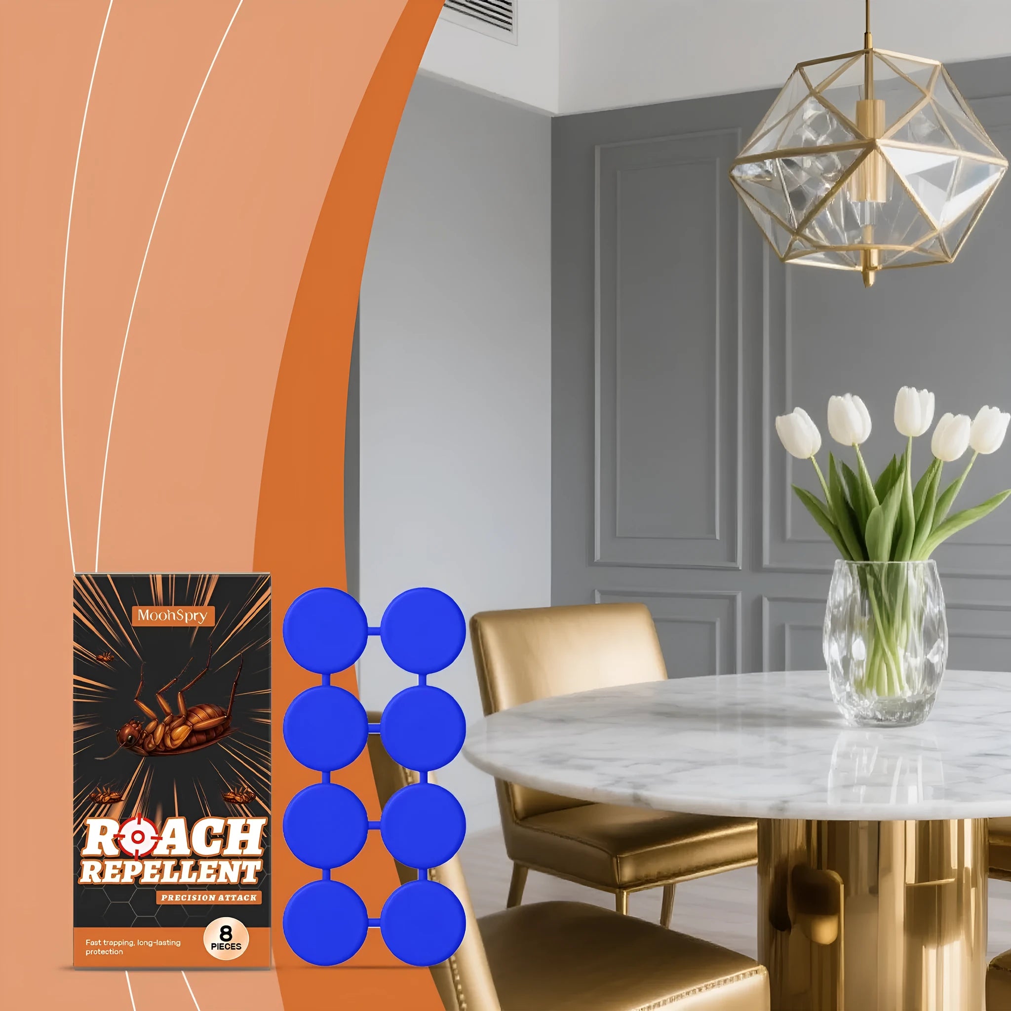 Cockroach killer bait sticker and glue trap kit with 8 units of each for indoor kitchen use