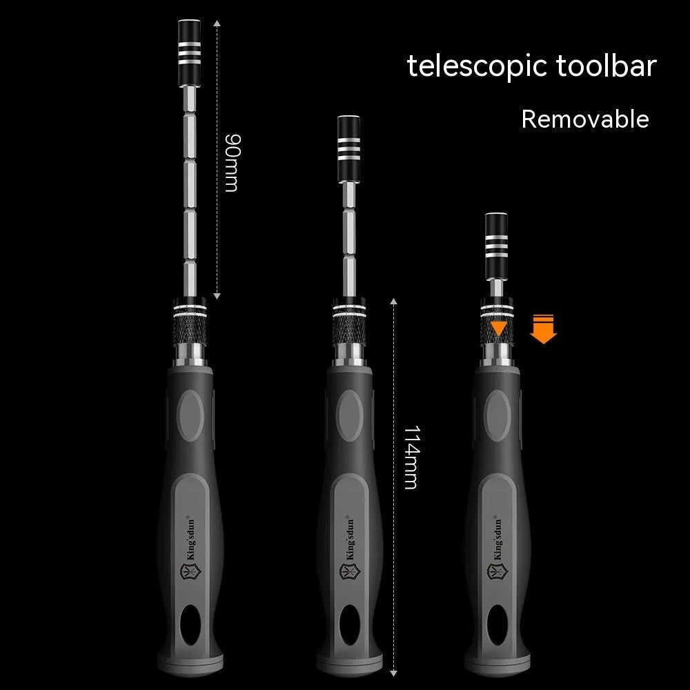 32-in-1 screwdriver set with 30 CRV steel bits in a black PP plastic case, measuring 130mm