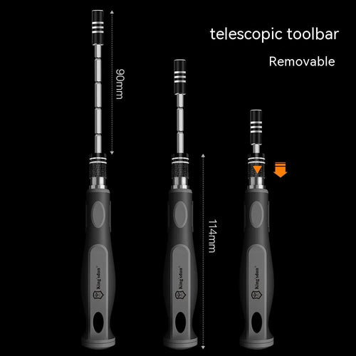32-in-1 screwdriver set with 30 CRV steel bits in a black PP plastic case, measuring 130mm