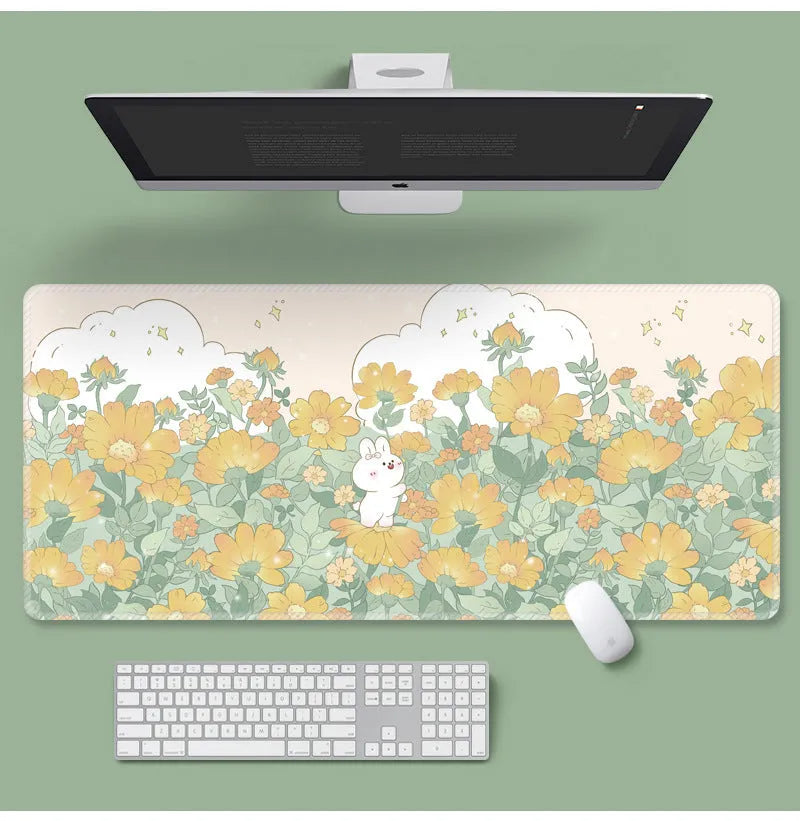 Flower mouse pad with cartoon floral design on natural rubber base showing non-slip properties