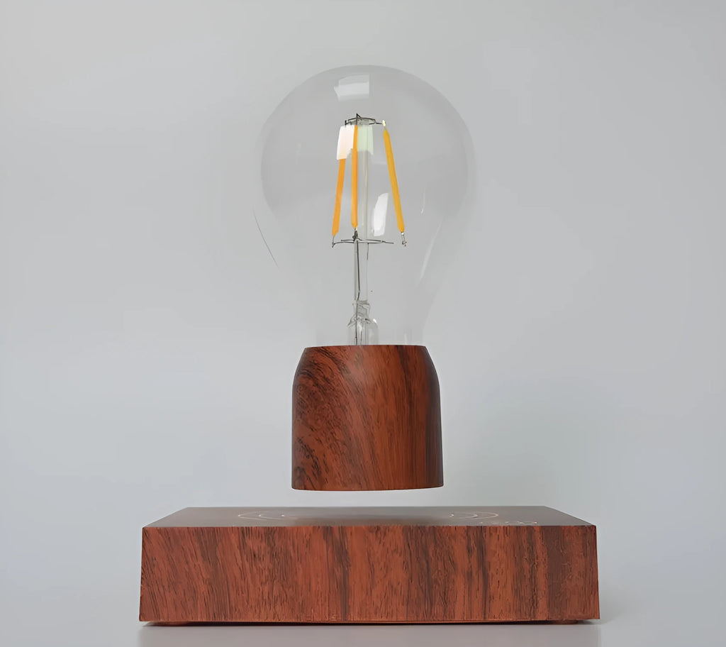 Magnetic levitation floating light bulb with imitation wood base