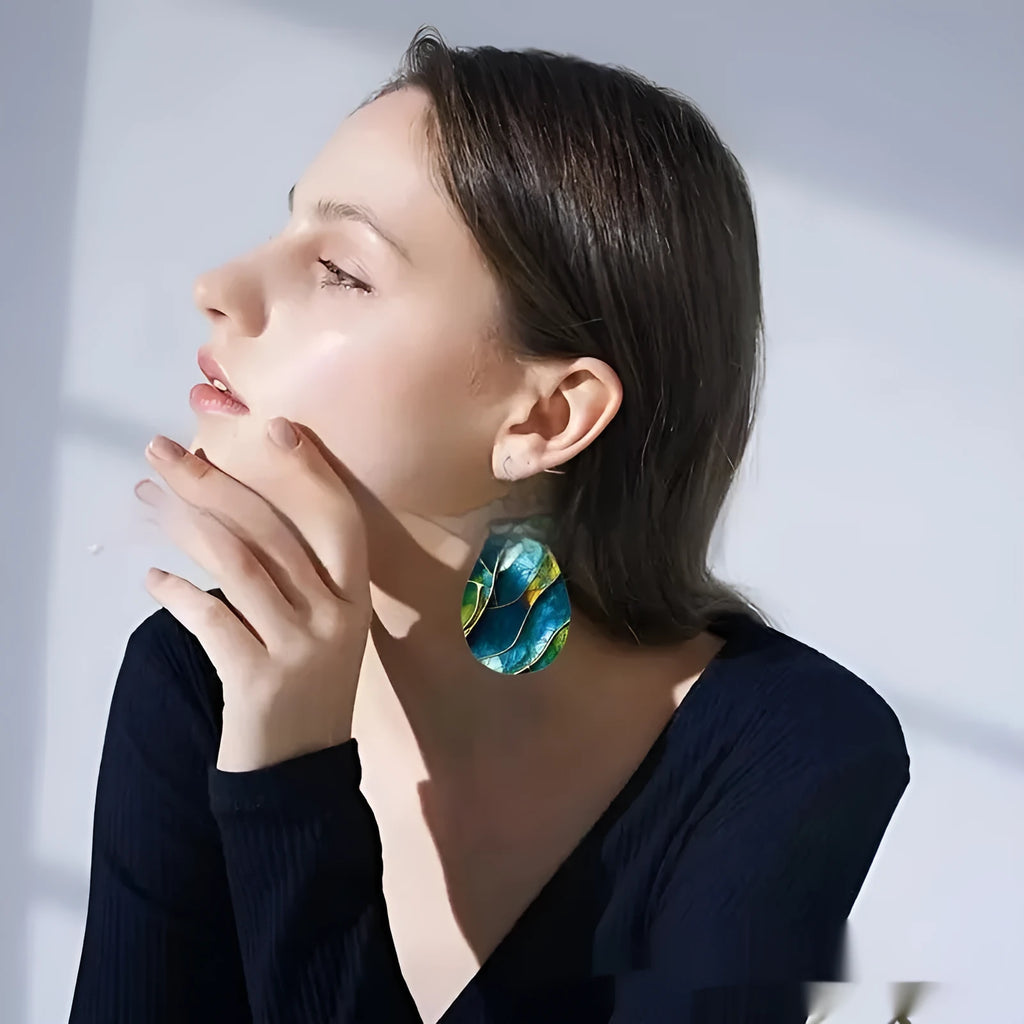 Acrylic flat branch knot drop earrings with printed designs in personality style