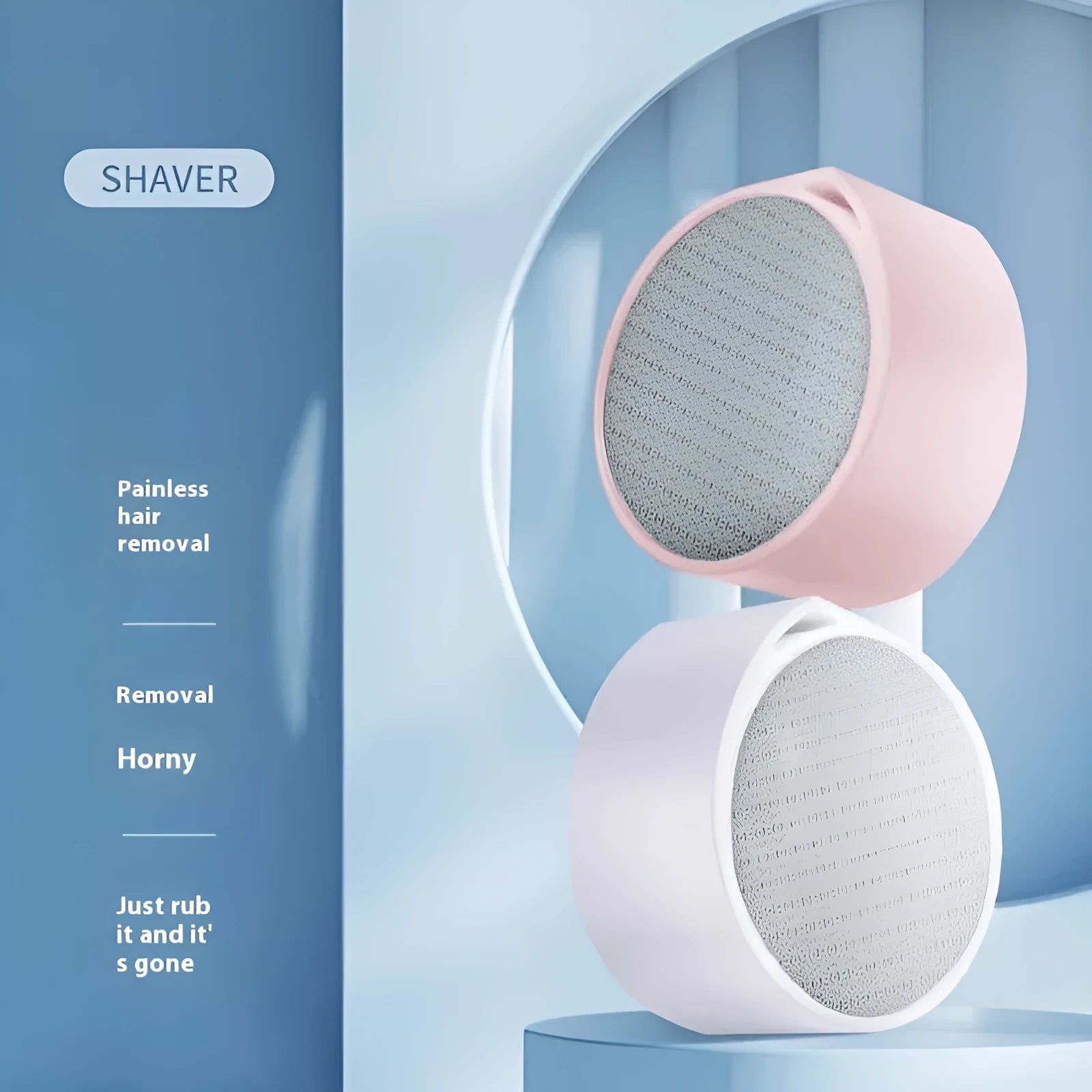 Nano Glass 2-in-1 epilator and foot grinder device in plastic body.