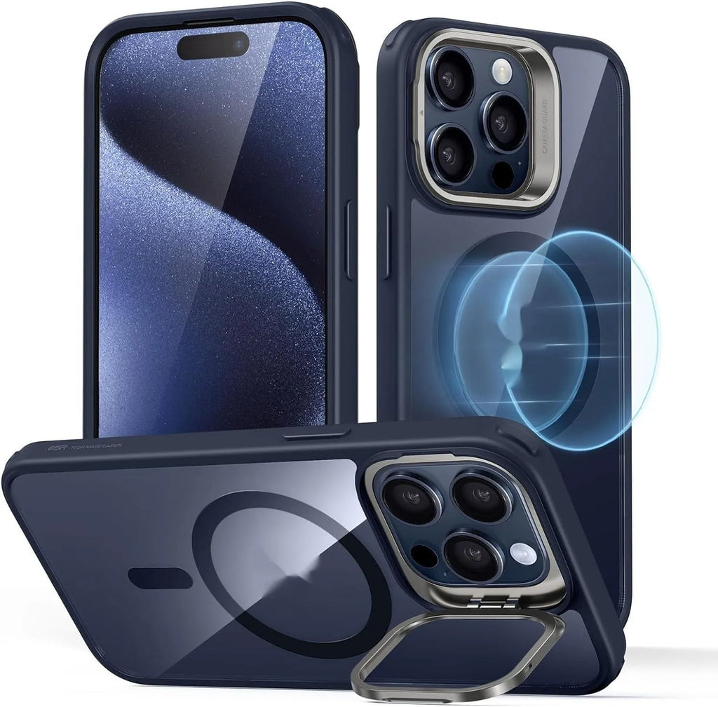 Transparent magnetic hard case with invisible kickstand for iPhone 15 Pro Max