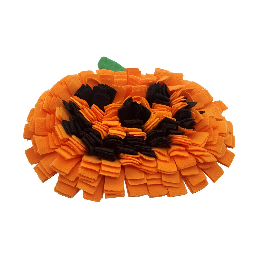 Orange pumpkin-shaped dog sniffing mat with removable pieces for slow feeding training