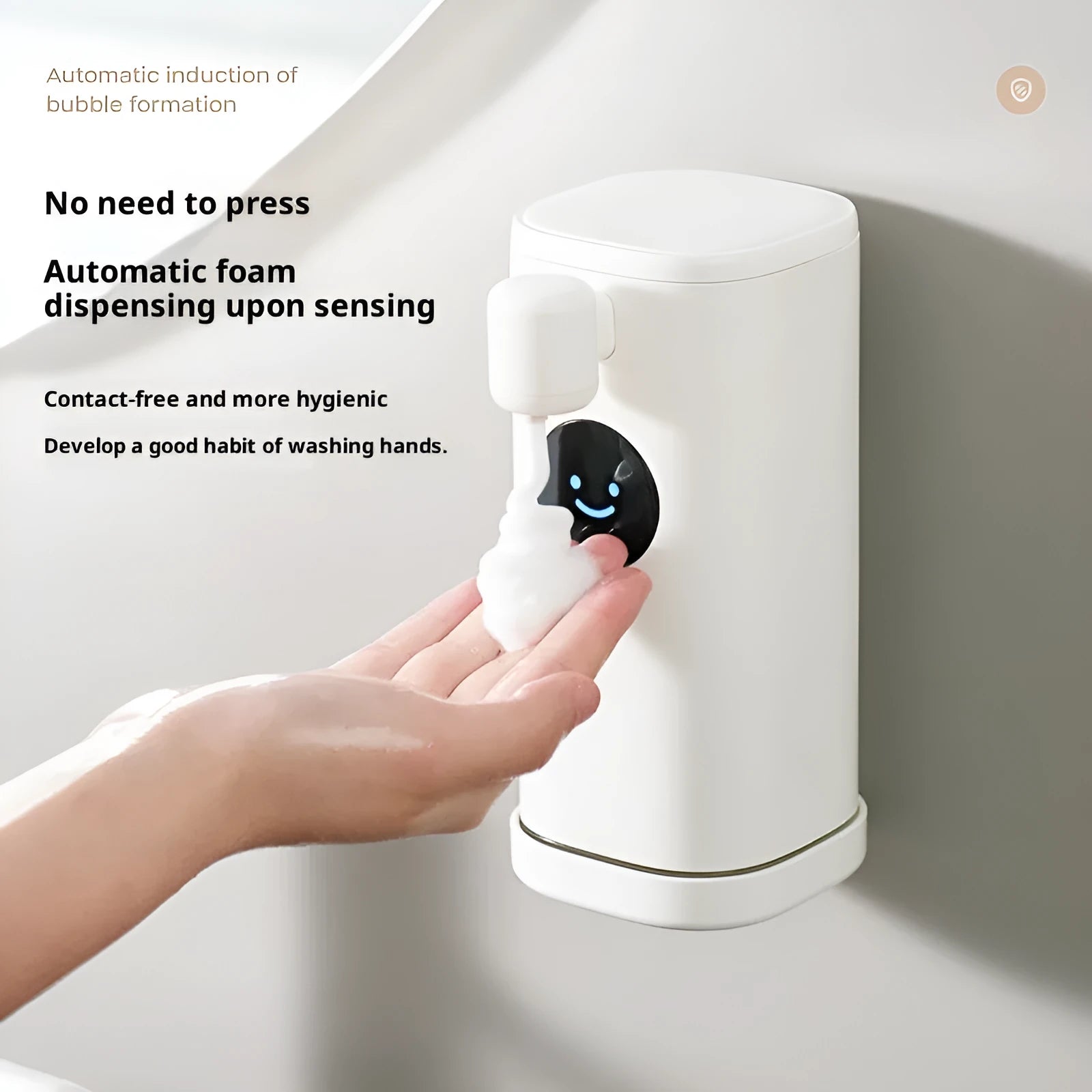 Smile automatic induction foam soap dispenser white ABS wall mounted lithium battery 300ml