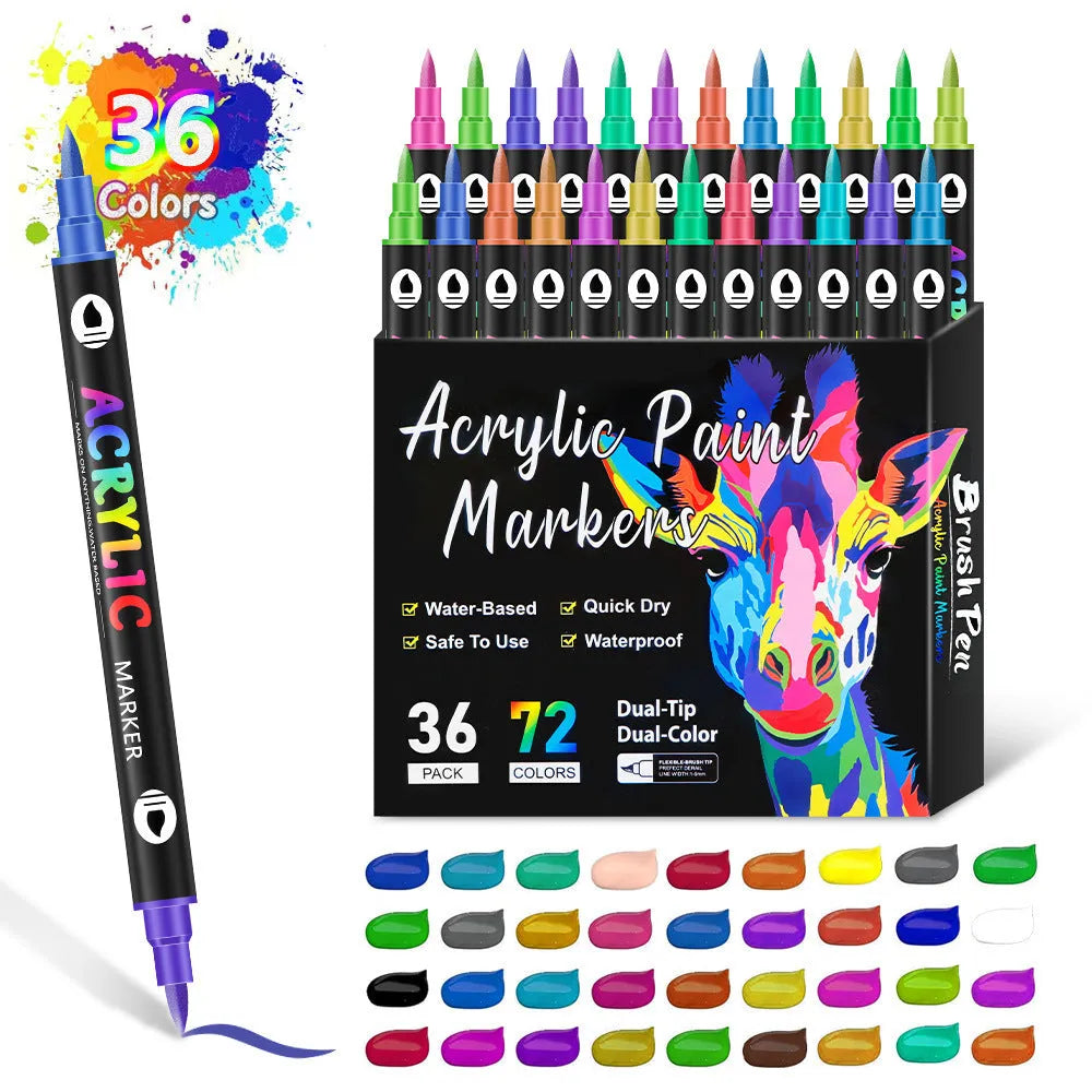 Double-headed acrylic marker pen set with washable opaque ink in various colour options