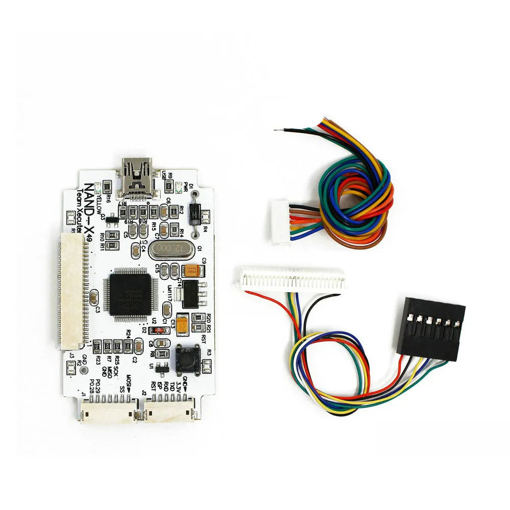 Xbox 360 brushing tool kit showing NAND-X chip and USB connector in 3-piece set