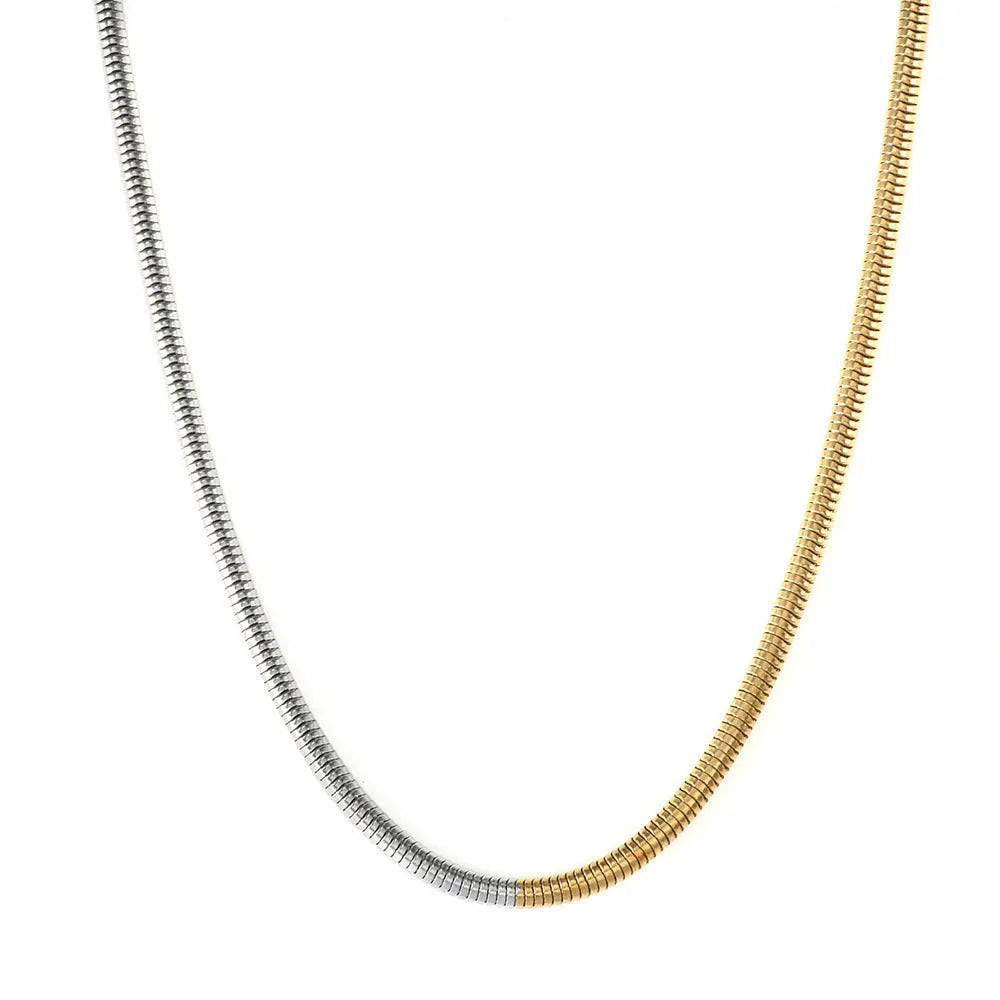 Women's cold gold stainless steel snake bones chain necklace with geometric lines, 3mm thickness