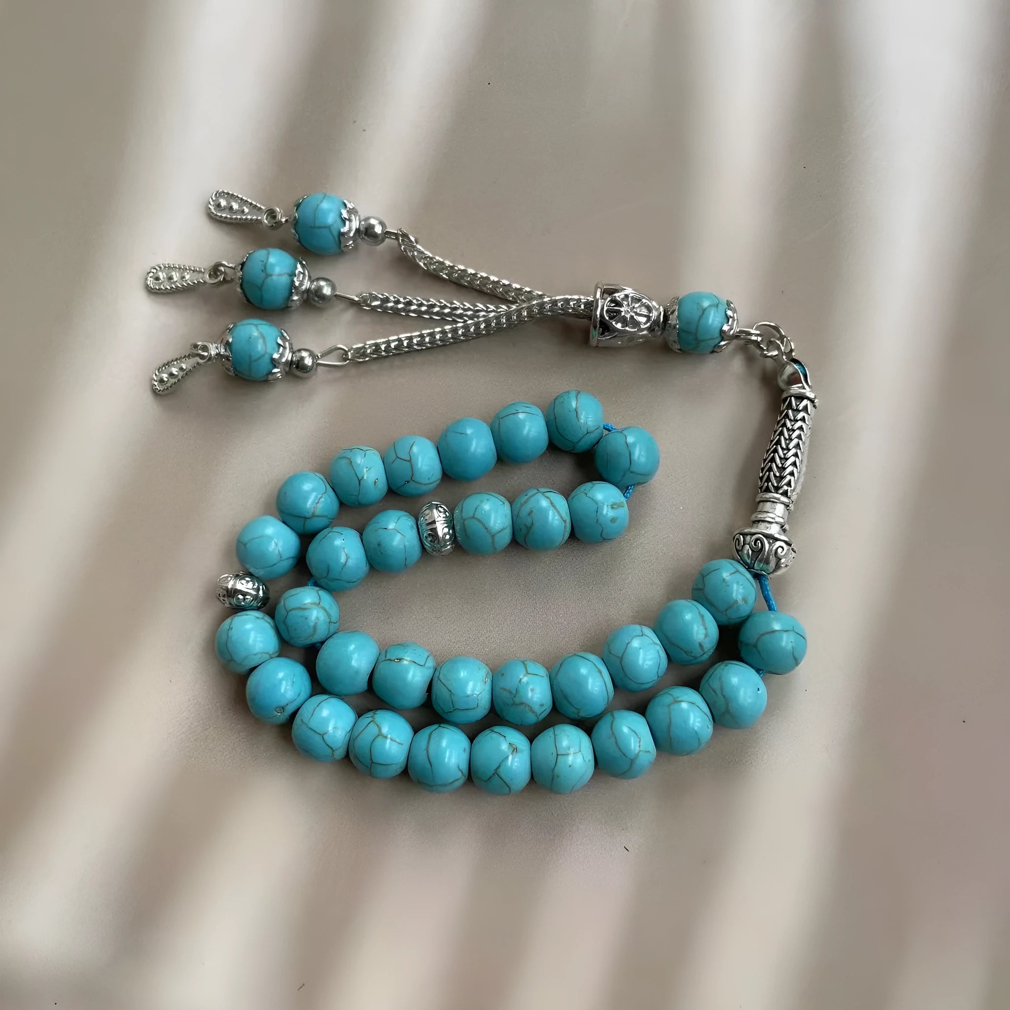 Sky blue stone Muslim prayer bracelet with 8mm beads for daily dhikr counting