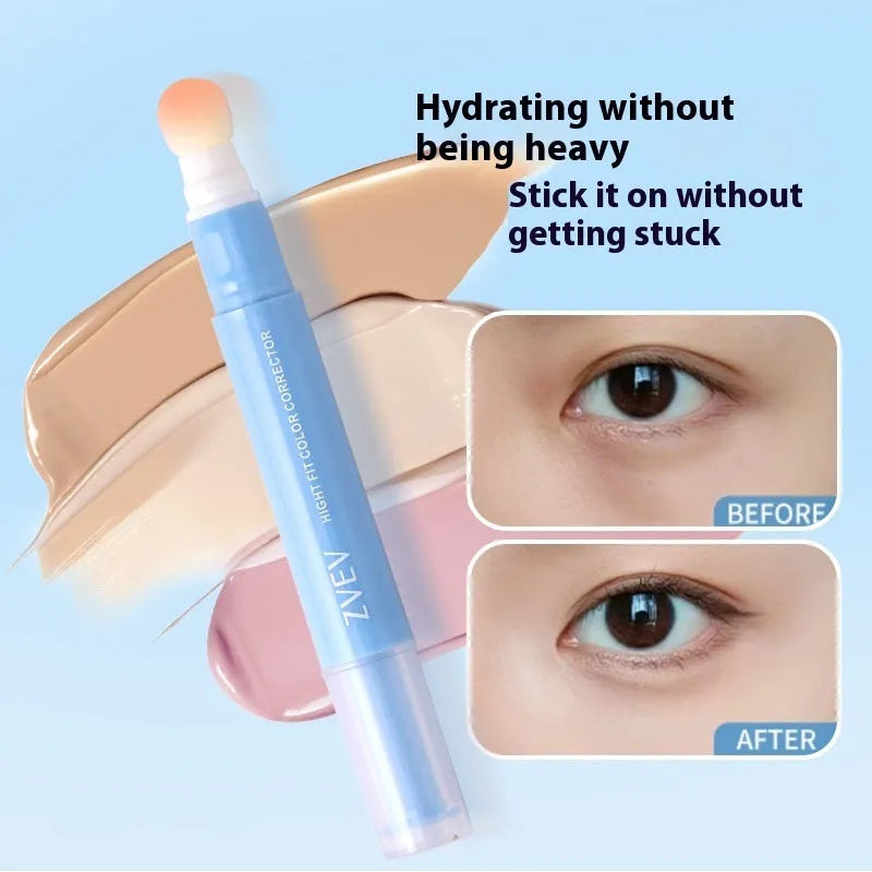 Concealer pen with sponge brush head applicator shown in brightening, pink, and natural flesh colour shades.